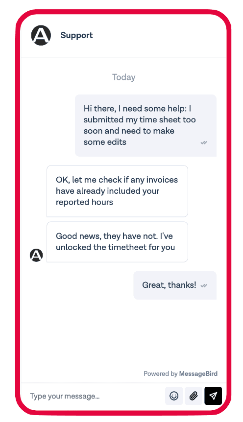 Aequita support chat interface